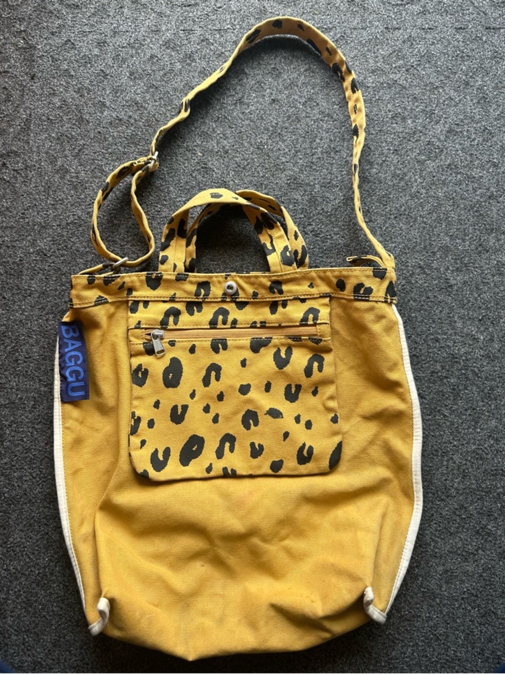 BAGGU Yellow Leopard Print Canvas Tote Bag - Picture 3 of 3
